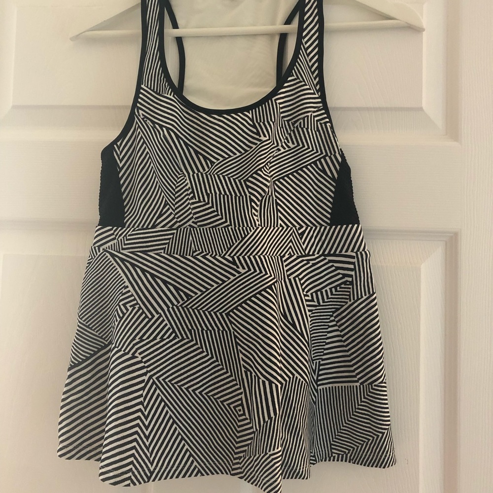 Rebecca Minkoff Abstract stripe pattern peplum racer back workout top